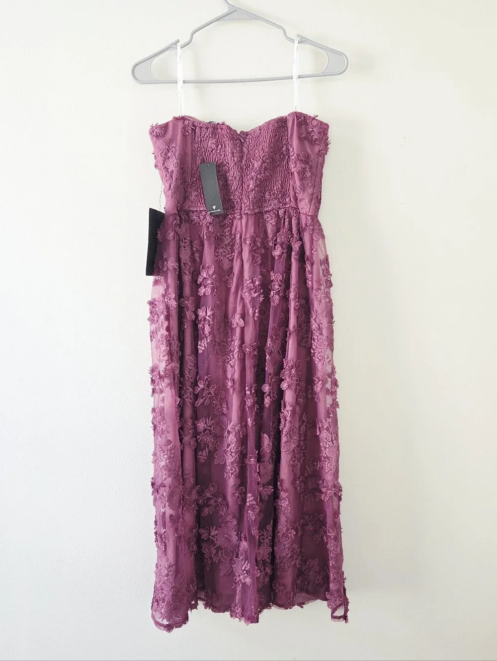 Lulus Quite Perfect Purple Floral Embroidered Strapless Midi Dress Medium